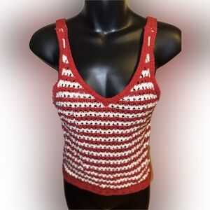 Women’s knitted striped red and white tank top